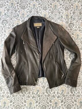 MICHAEL Michael Kors Leather Jacket in Charcoal Gray